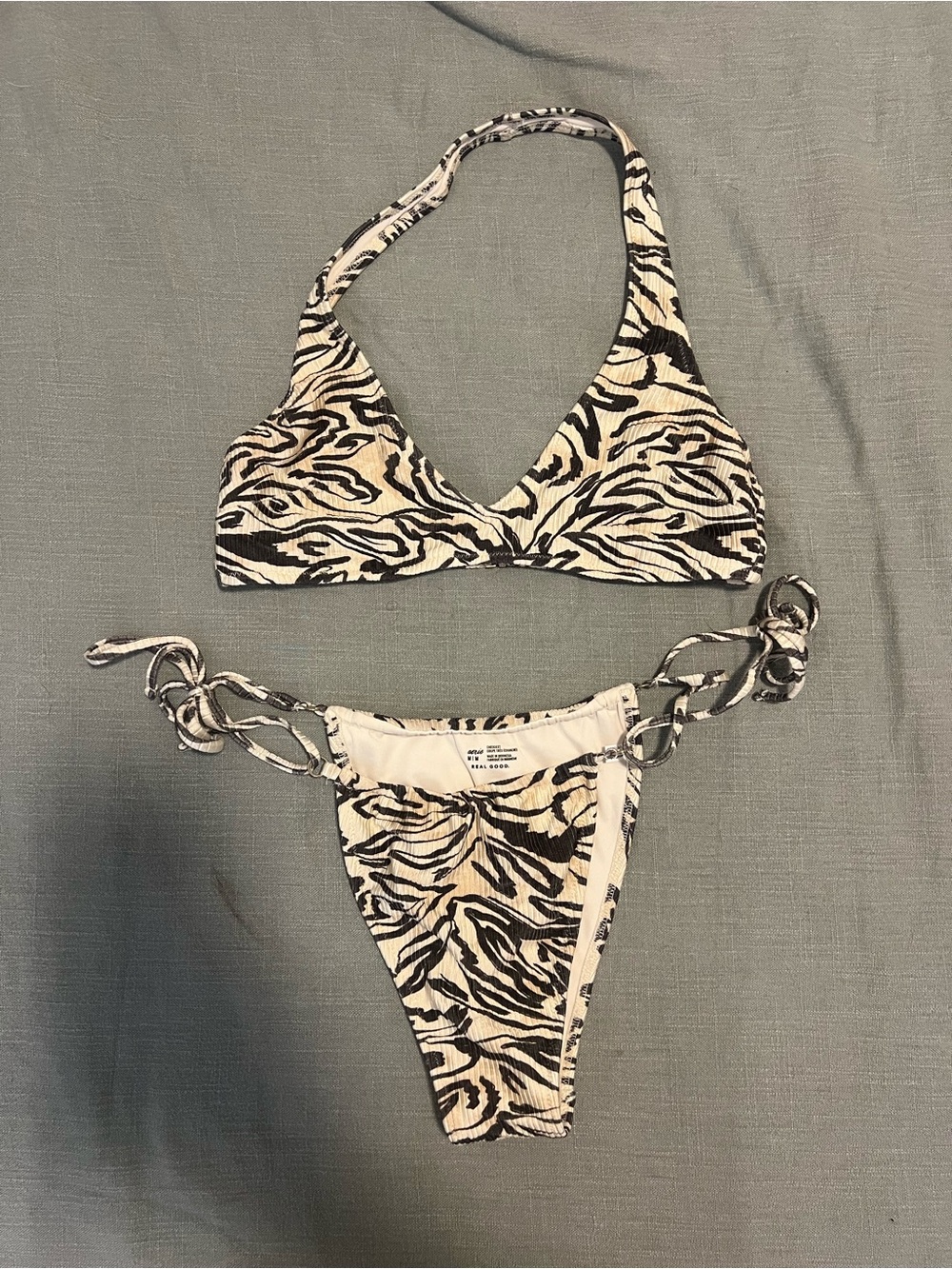 Zebra Print Ribbed Two-Piece Bikini Set
